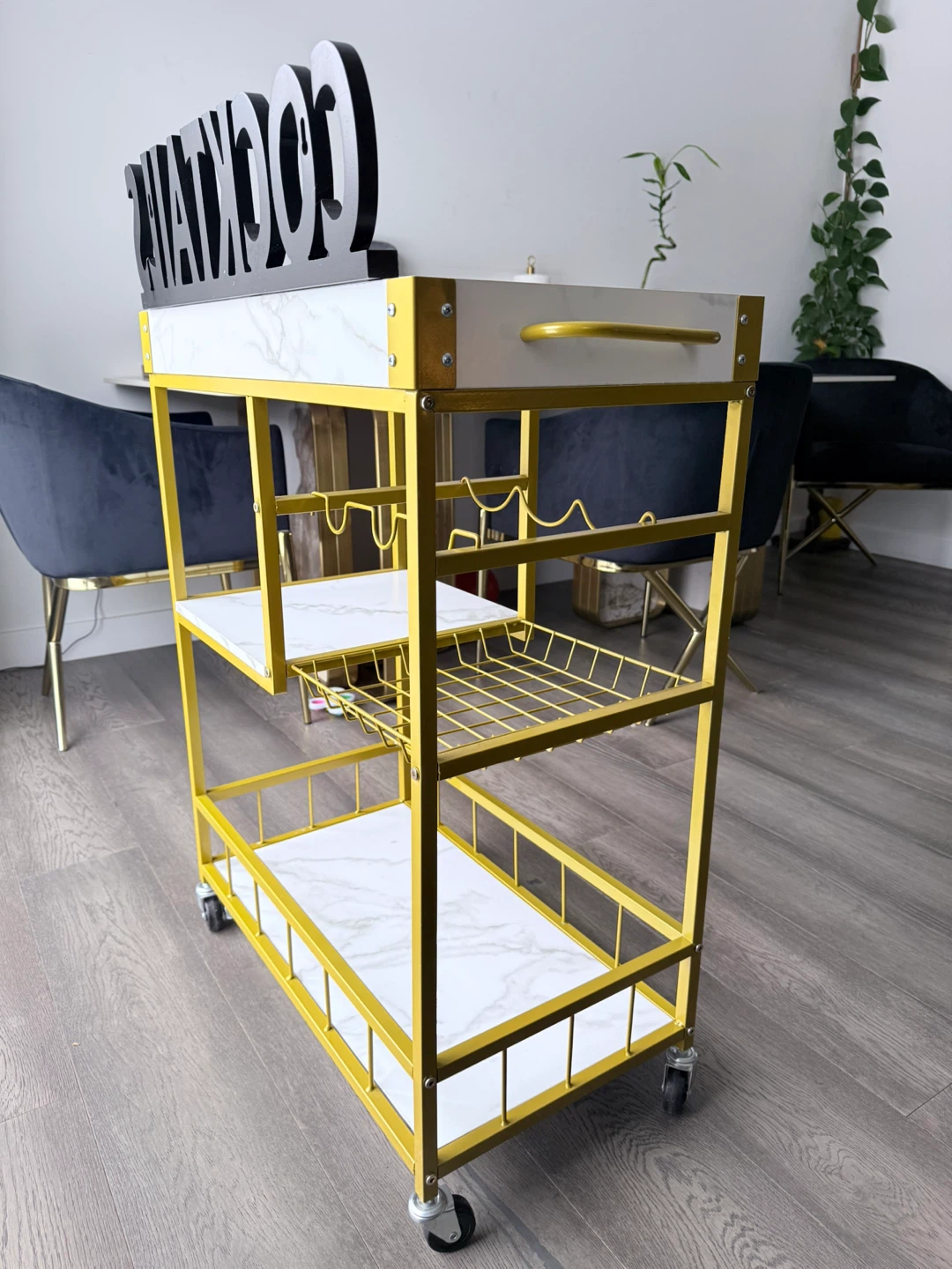 Gold frame and White Bar Cart - photo 3