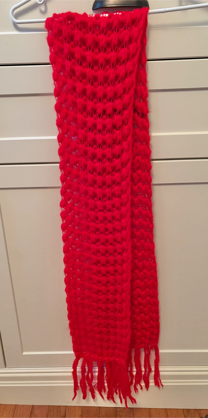🥕Red Knitted Scarf with Fringes - photo 3