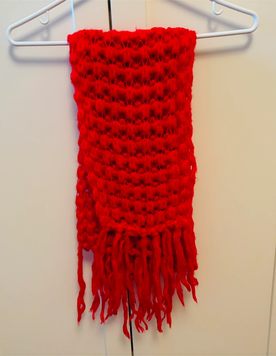 🥕Red Knitted Scarf with Fringes