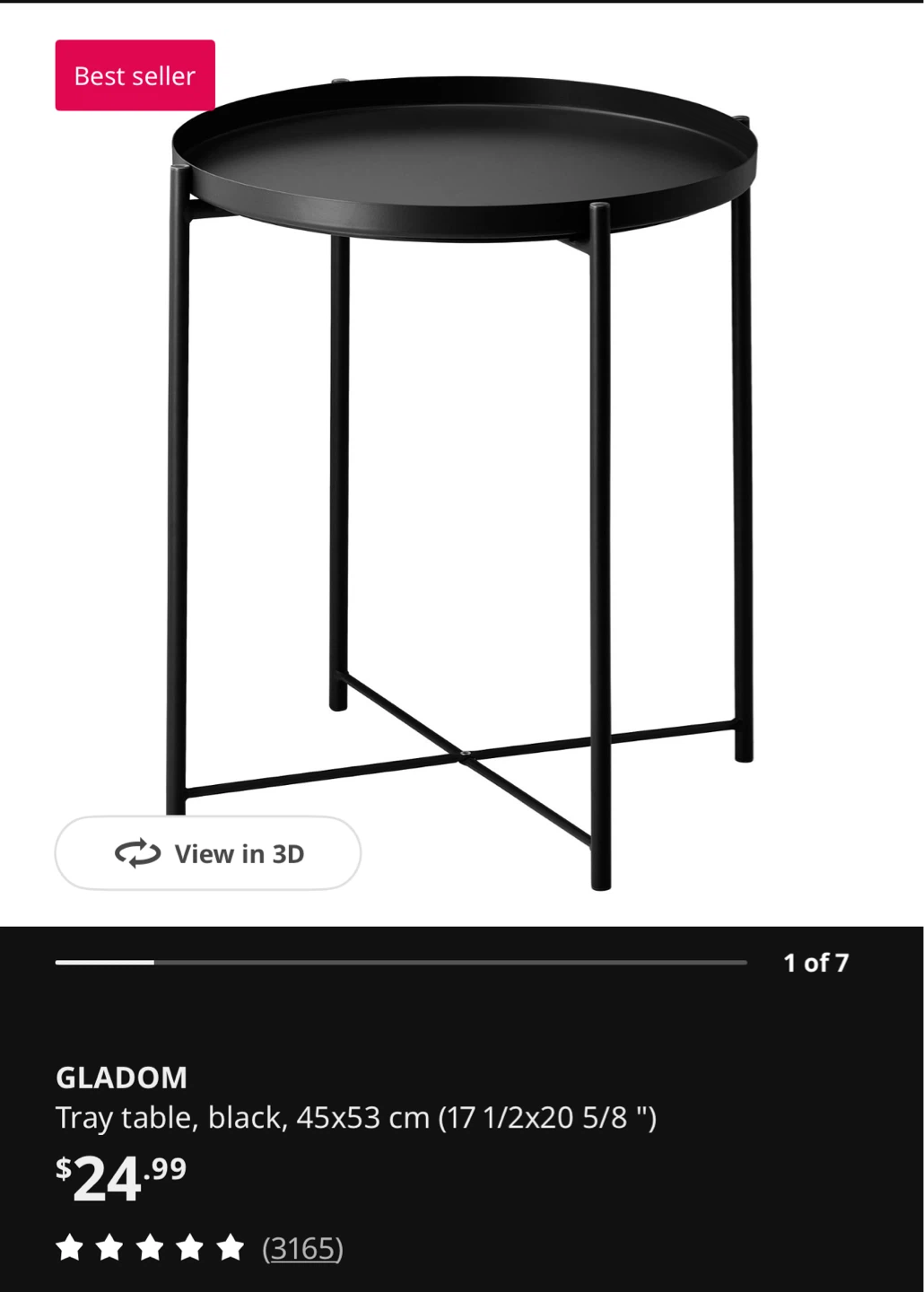 IKEA GLADOM Tray Table - Black side table - photo 2