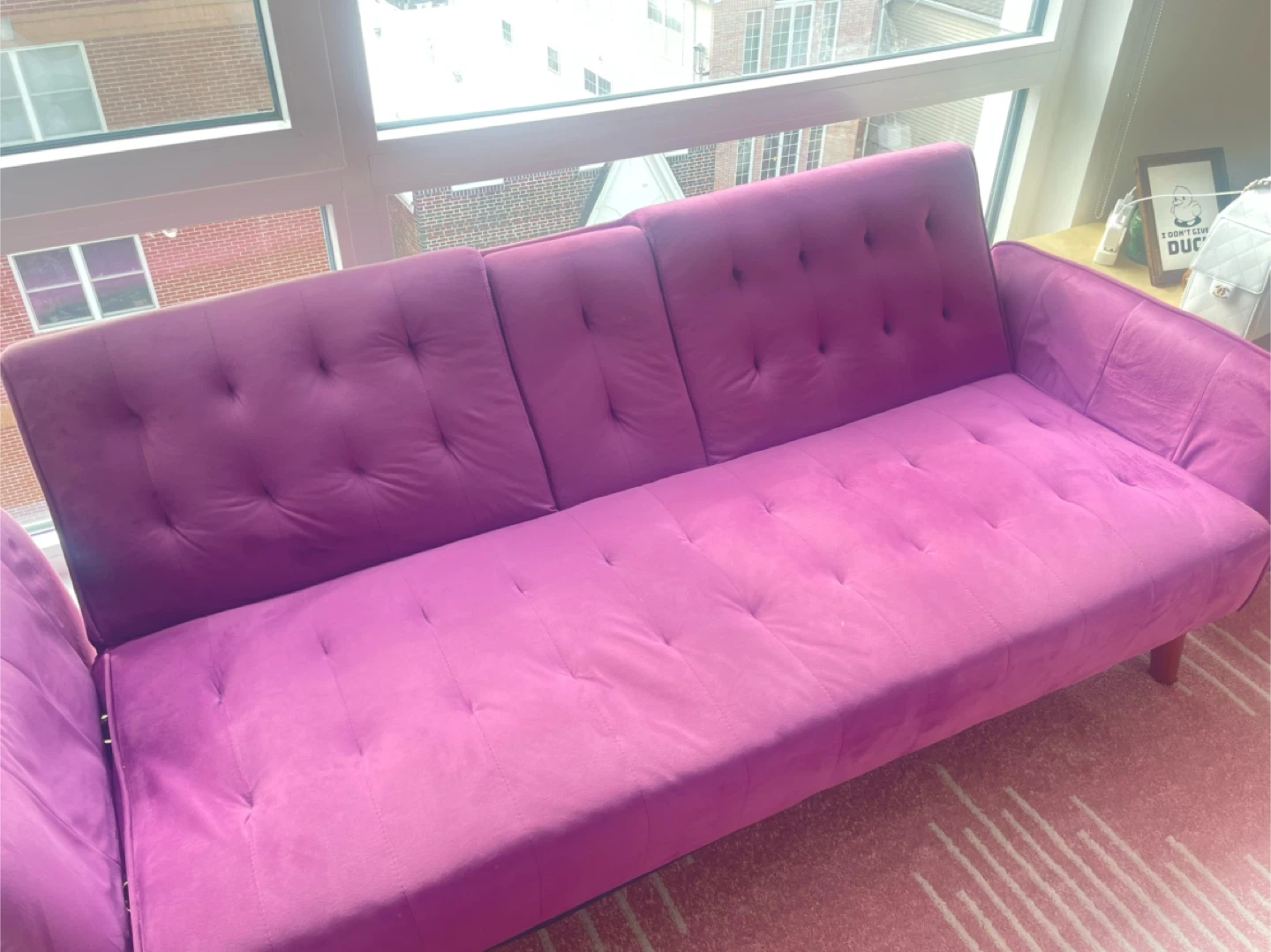 Purple Velvet Tufted Futon Sofa - photo 2