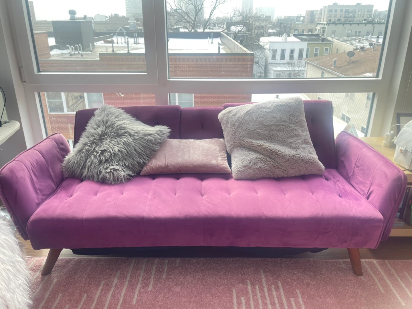 Purple Velvet Tufted Futon Sofa
