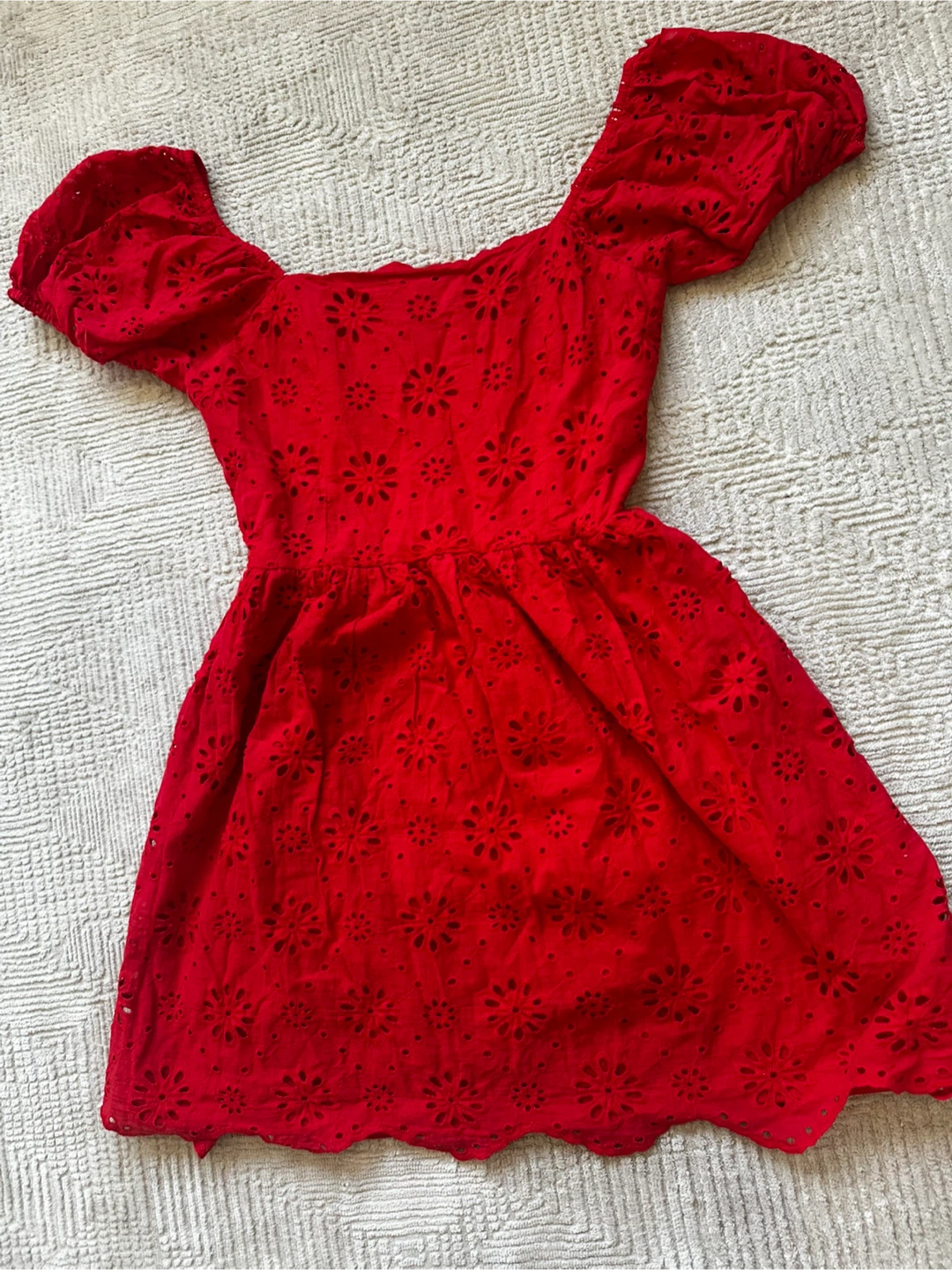 Red Eyelet Puff Sleeve Dress - photo 2