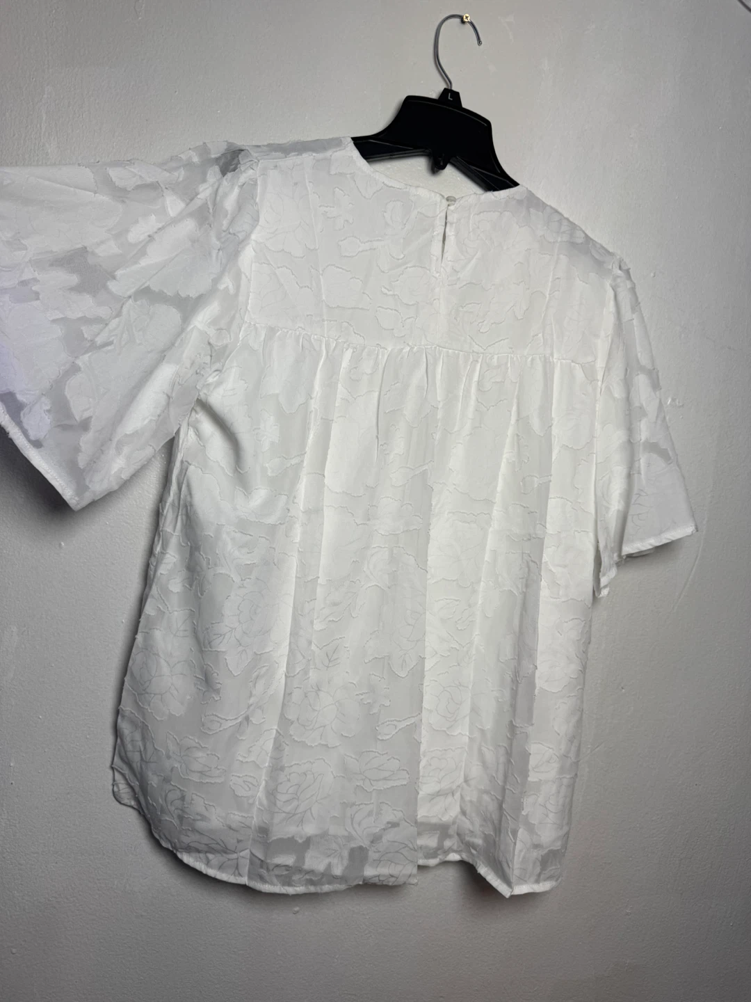 White Textured Short Sleeve Top Size L - photo 2