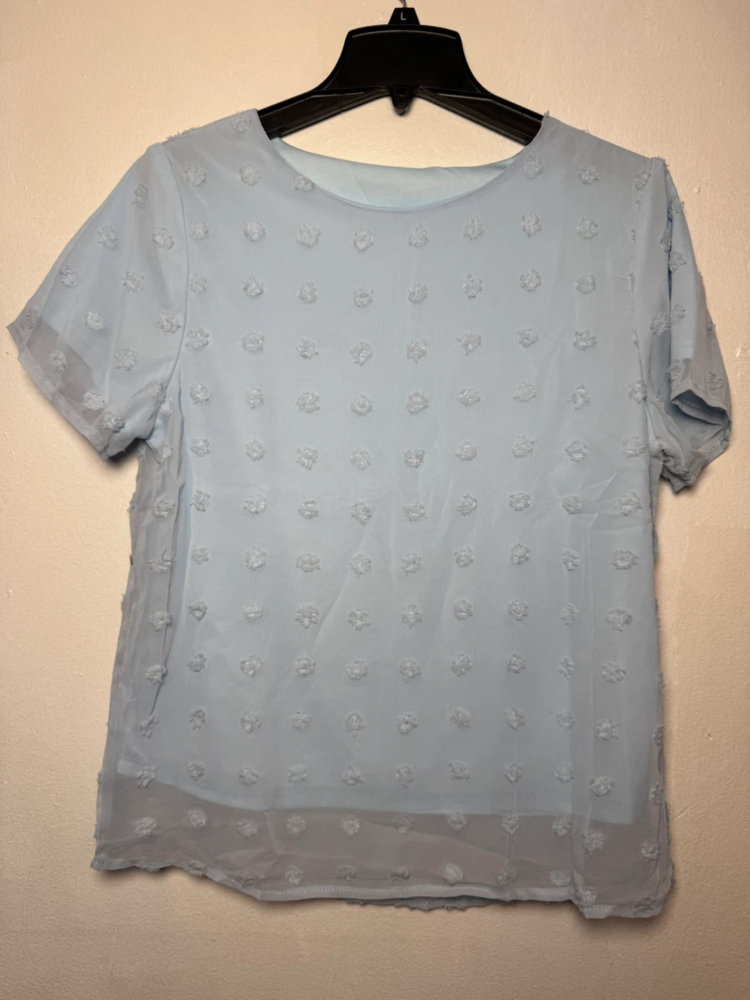 Light Blue Textured Short Sleeve Top - Size S