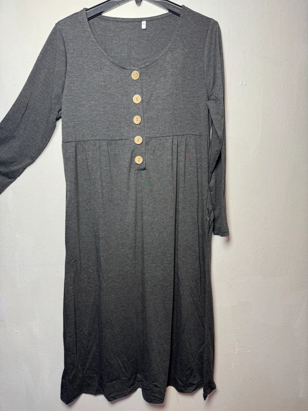 Women's Long Sleeve Gray Button-Front Dress - Size XL
