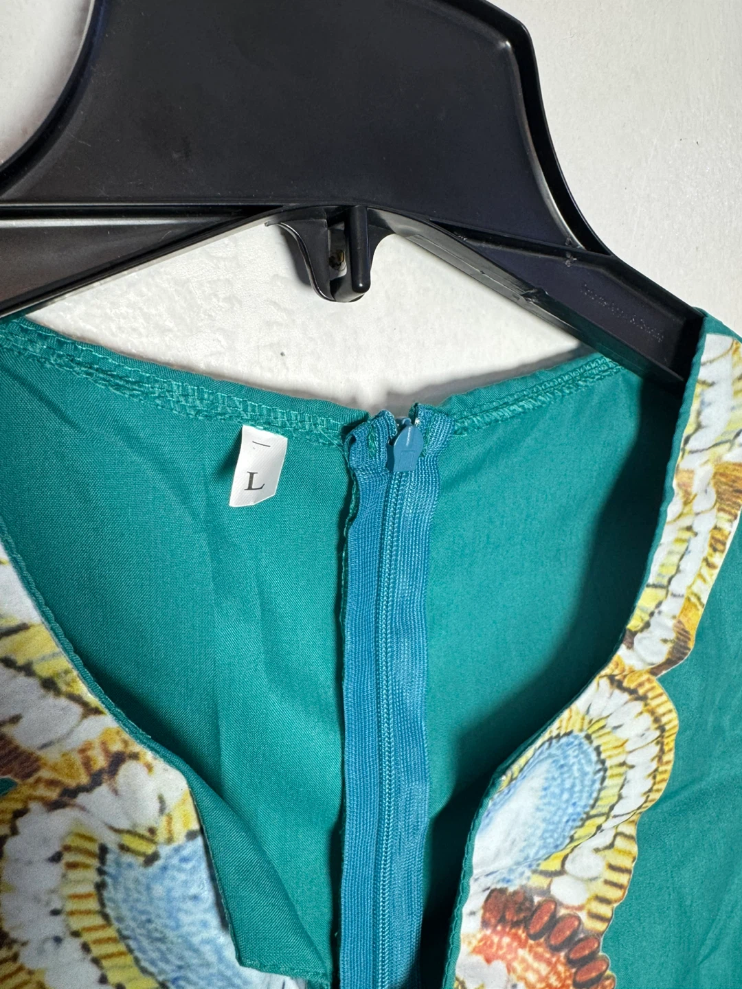 Teal Maxi Dress with Embroidered Neckline - Size L - photo 3