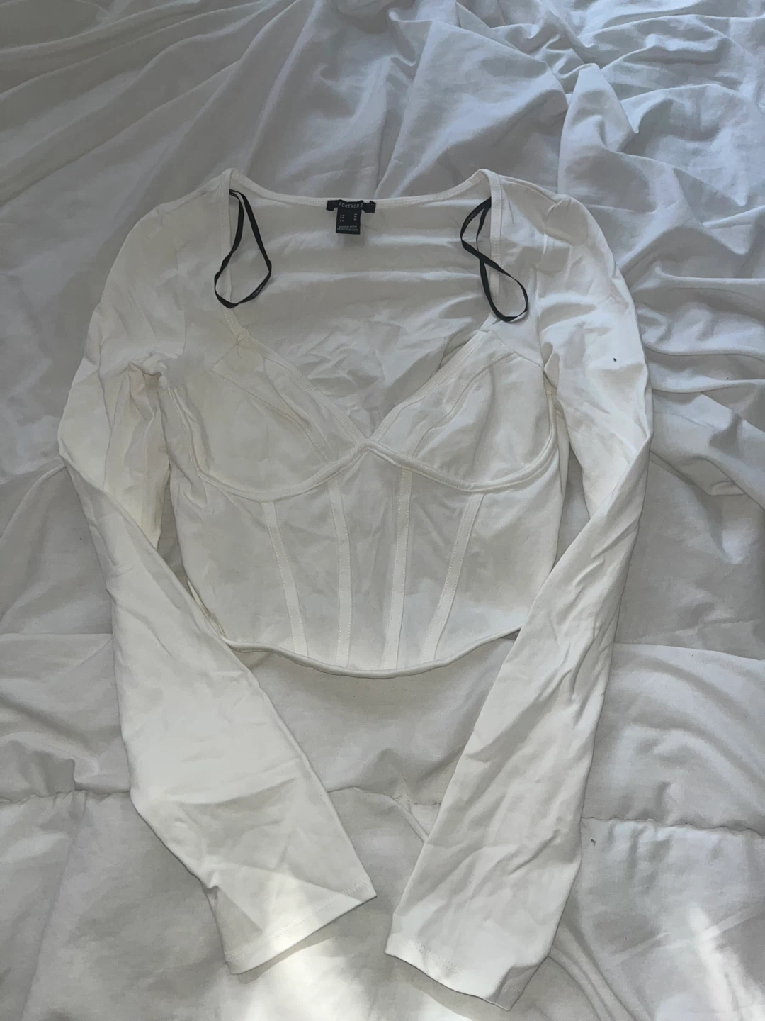 Forever 21 White Long Sleeve Corset Top
