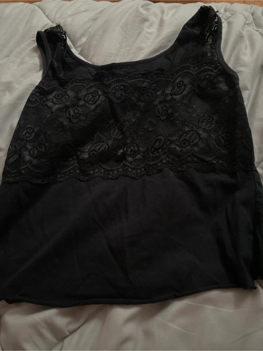 Black Lace Trim Tank Top