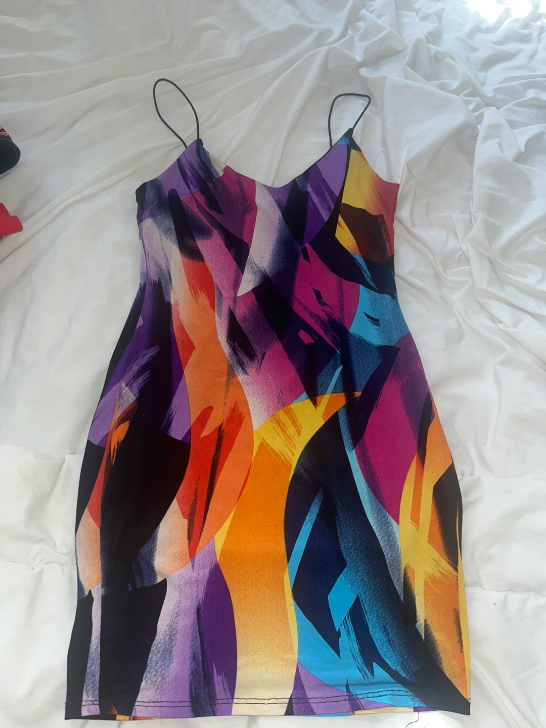 Seduction Spaghetti Strap Abstract Print Dress