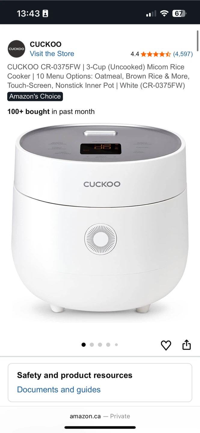Sleek White CUCKOO Rice Cooker - like new