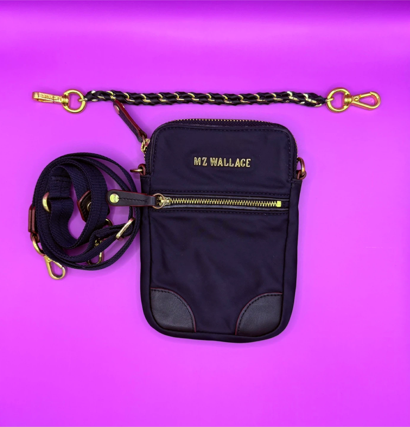 MZ Wallace Navy Nylon Crossbody Bag with Chain and Strap