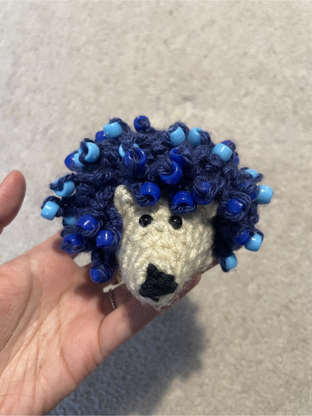 Handmade Crochet Hedgehog with Blue Beads