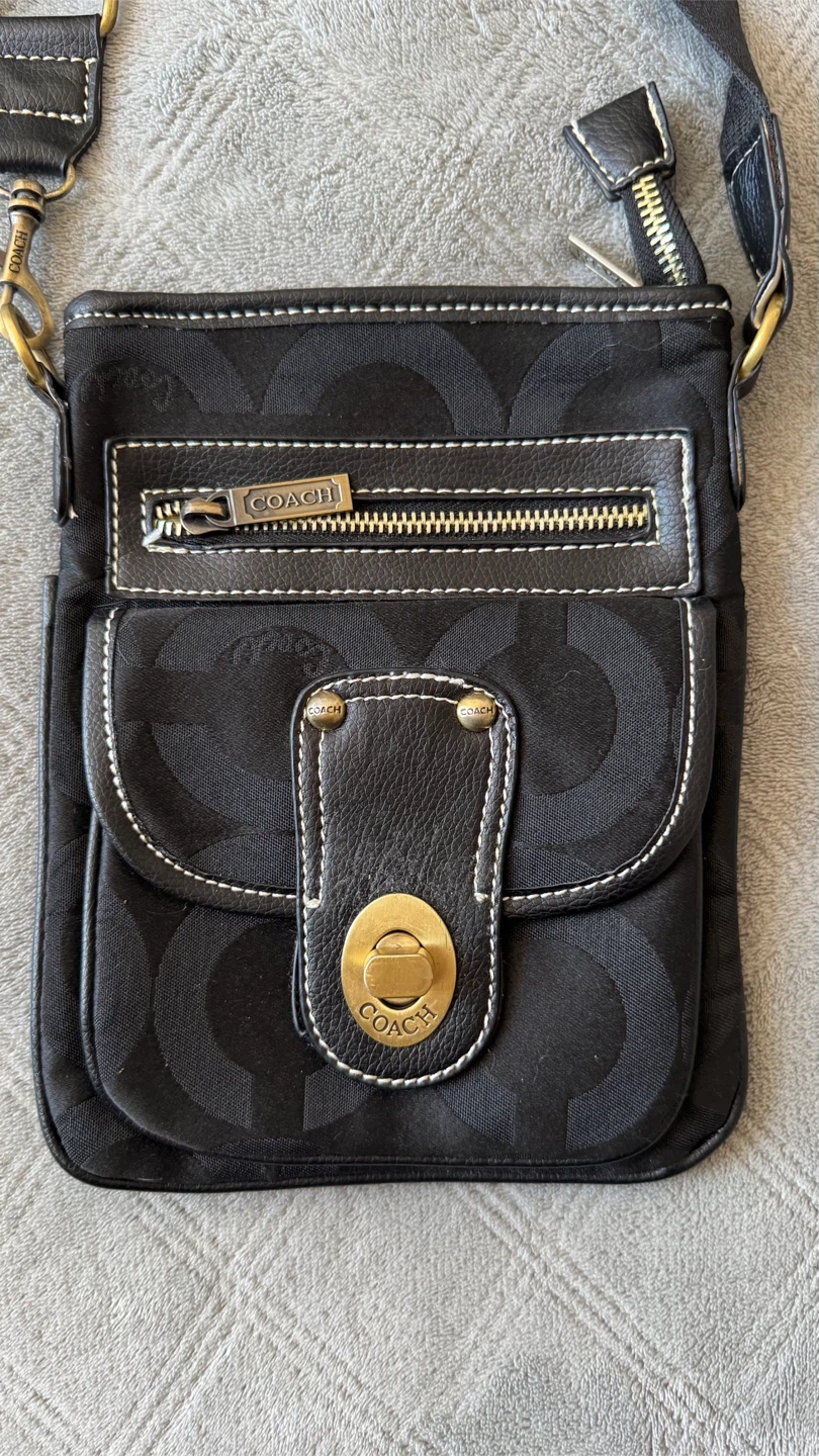 Coach Black Canvas Logo Turn-lock Crossbody Bag