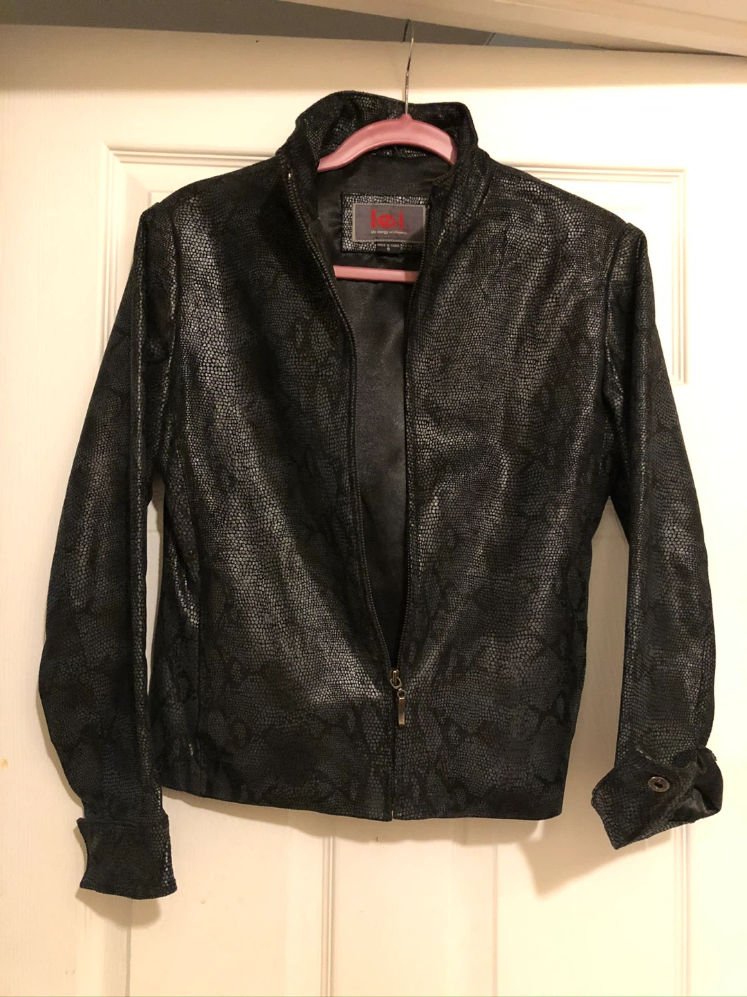 Black Snakeskin Print Genuine Leather Jacket - photo 2