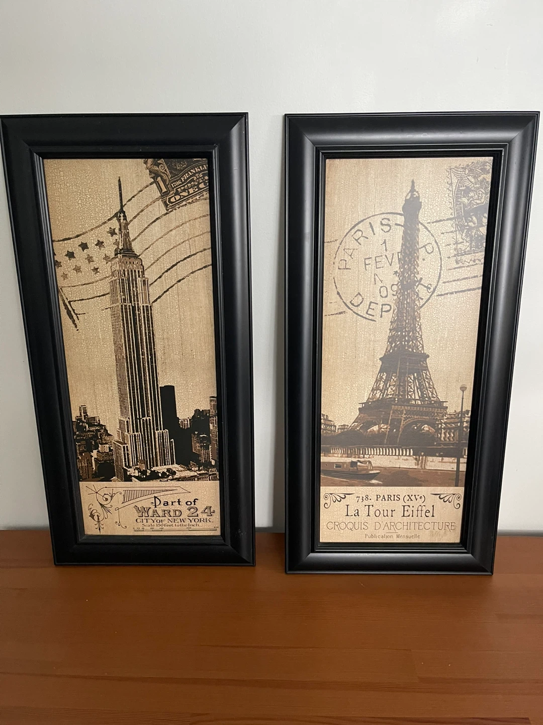Framed Watercolor Painting of Building Facades