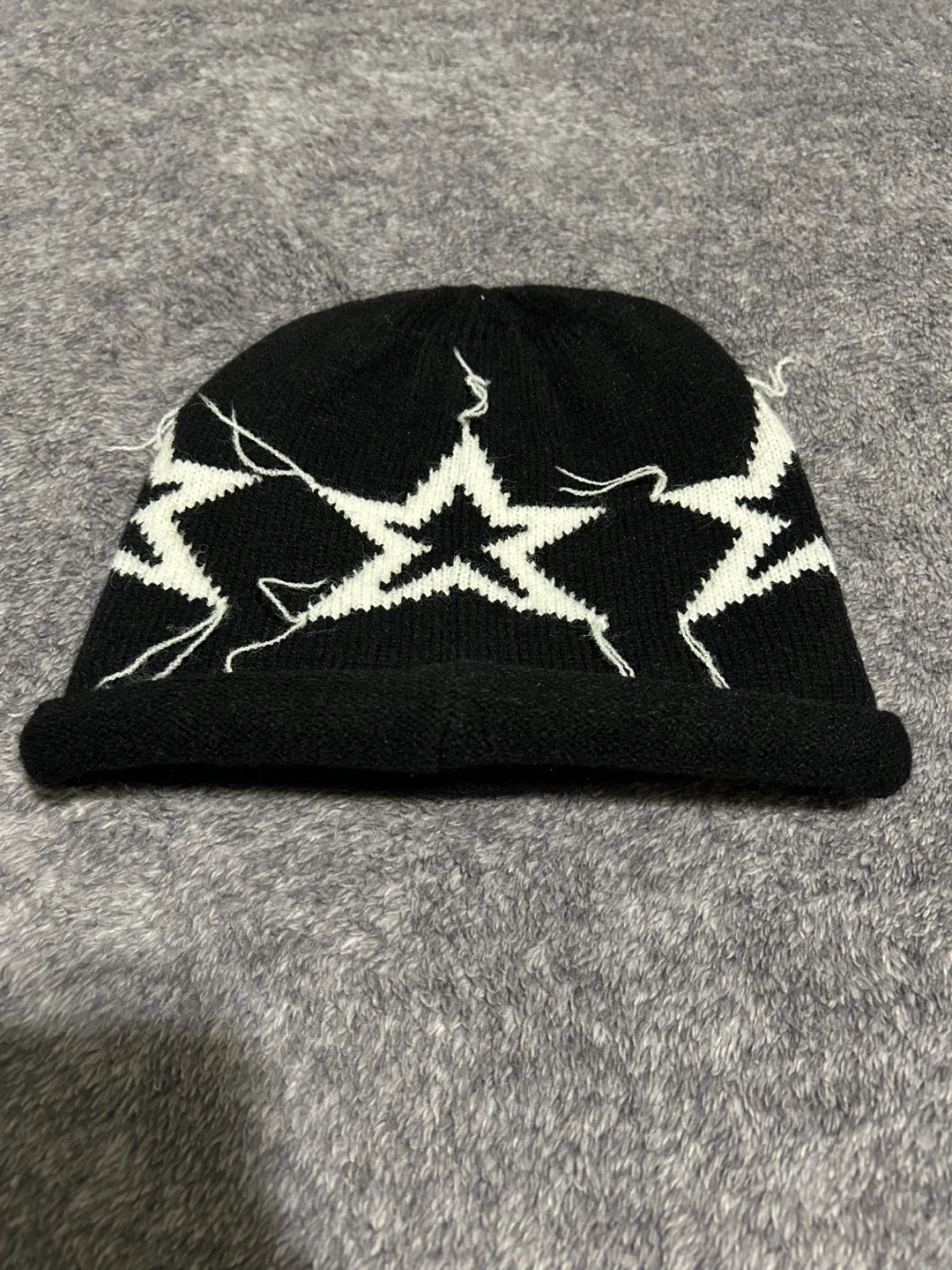 Black Beanie with White Star Pattern