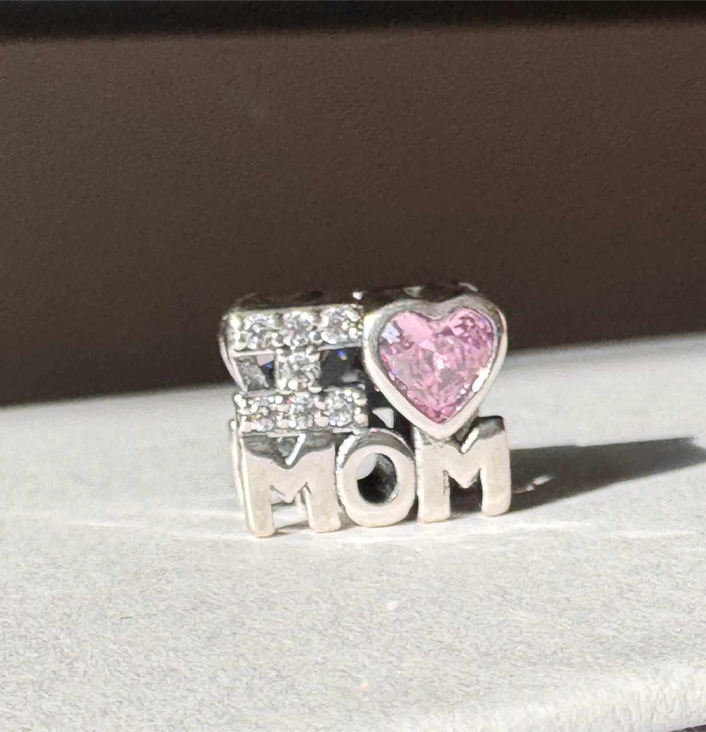 Sterling Silver 'I Love Mom' Charm with Pink Heart - photo 2