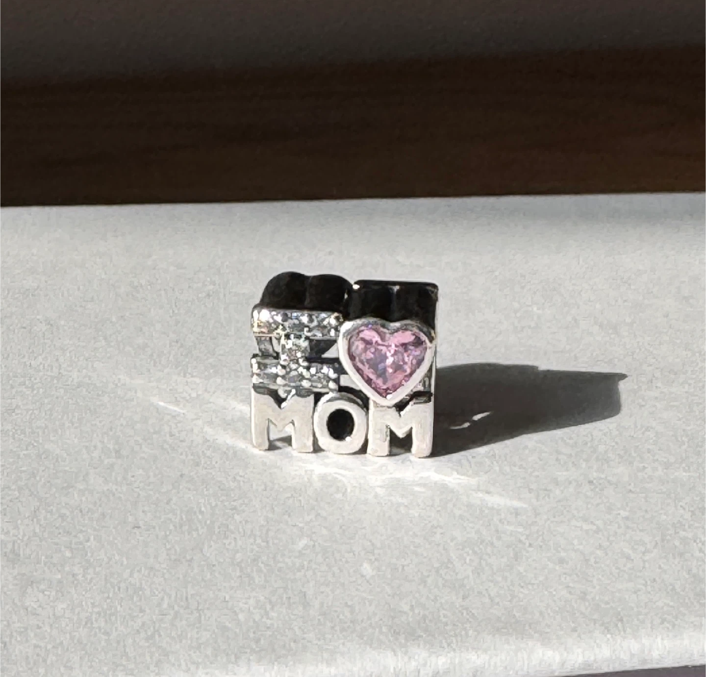 Sterling Silver 'I Love Mom' Charm with Pink Heart - photo 3
