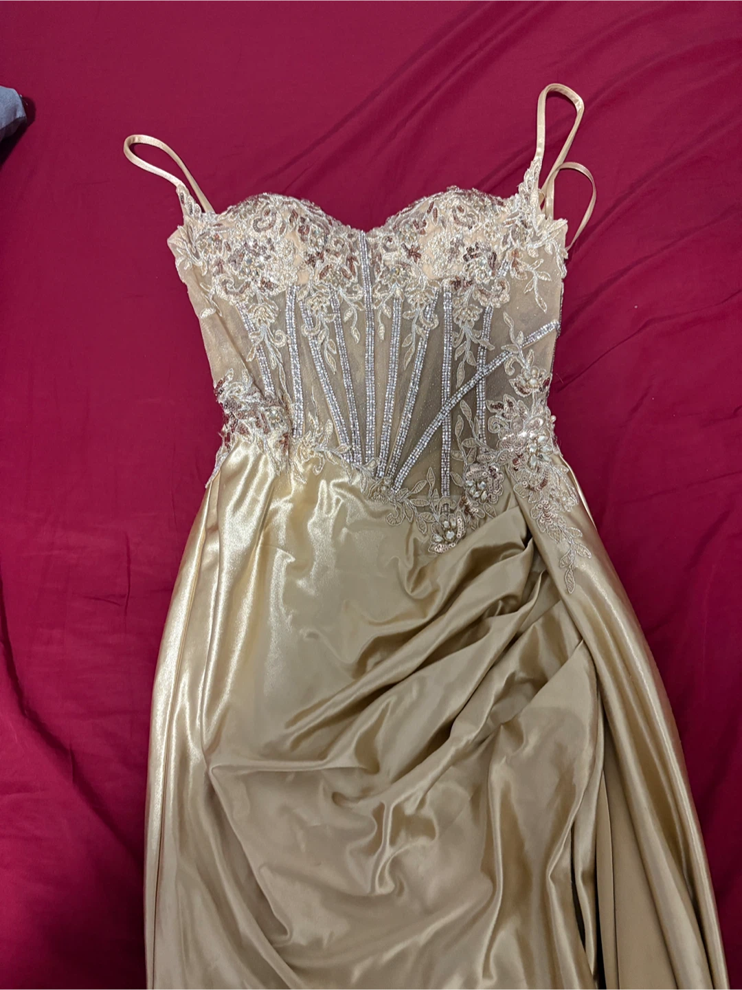 Gold Embellished Corset Prom Dress - photo 2