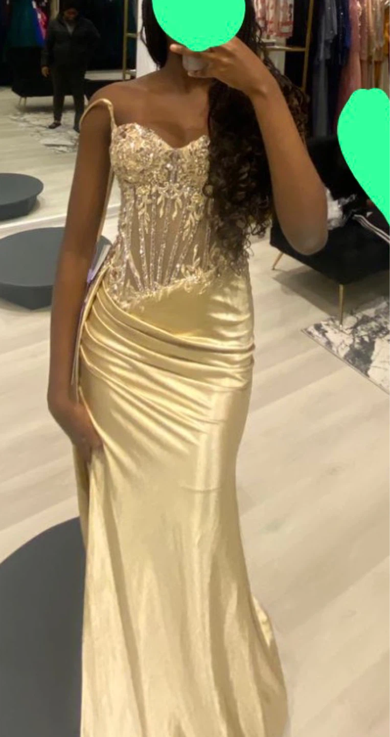 Gold Embellished Corset Prom Dress
