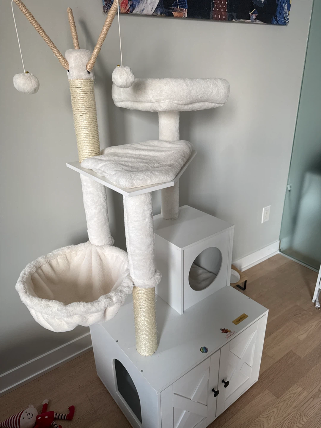 White Multi-Level Cat Tree with Condo and Scratching Posts