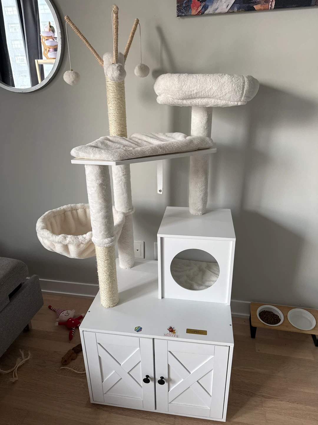 White Multi-Level Cat Tree with Condo and Scratching Posts - photo 2