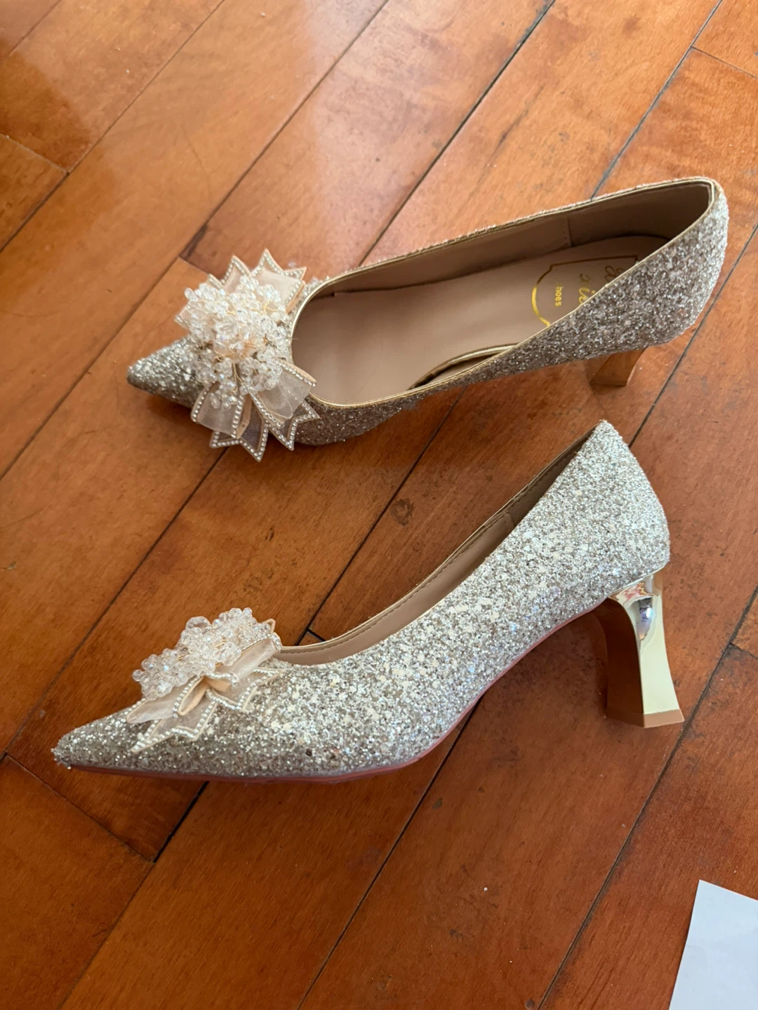 Sparkly glitter and rhinestone Heels with bow Embellishment