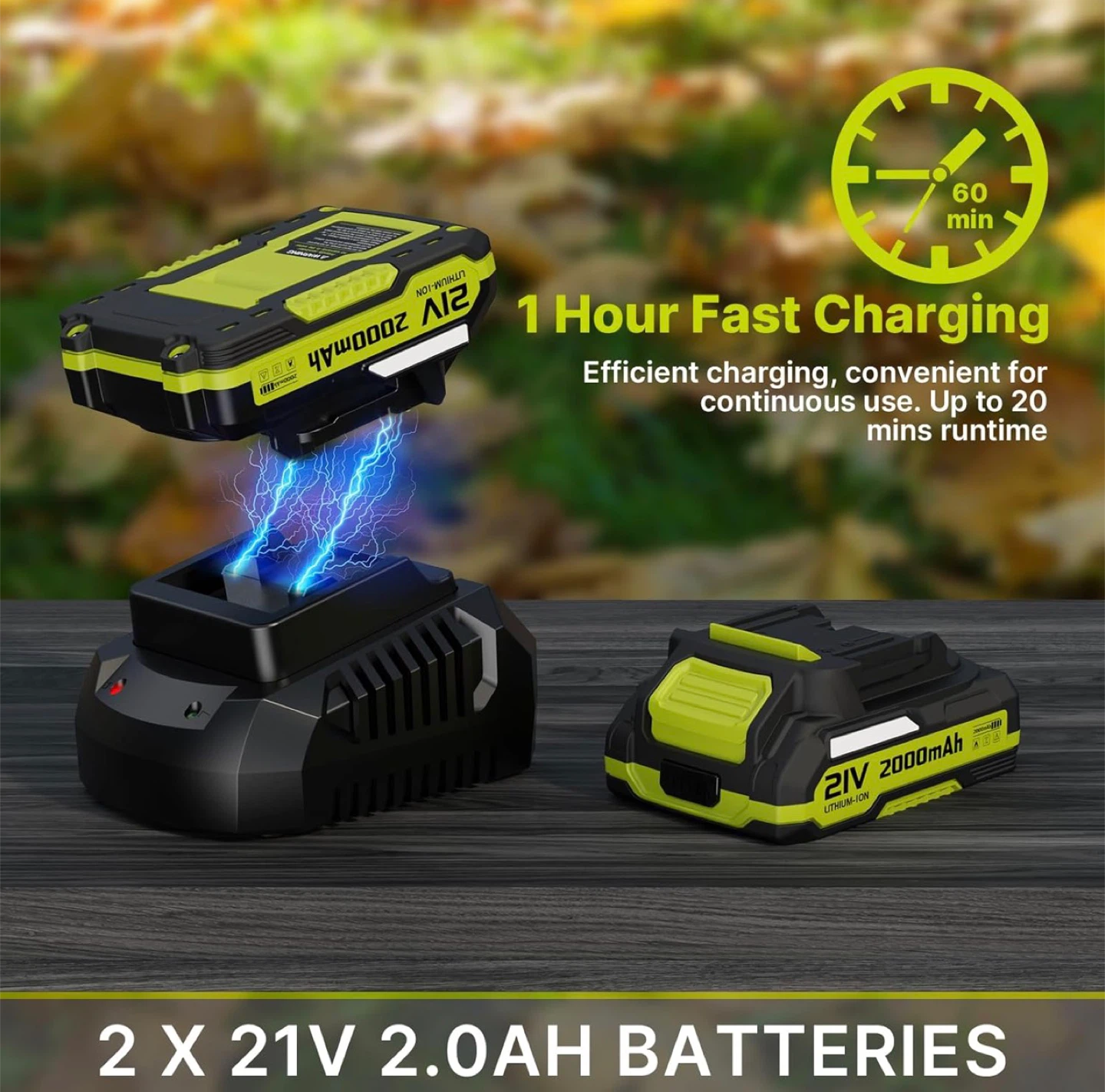 Cordless Leaf Blower with 2x 21V 2000mAh Batteries - photo 2