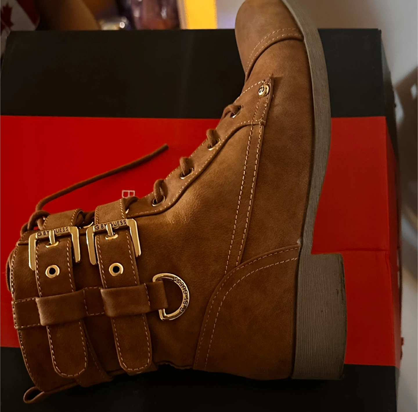 Brown Suede Lace-Up Buckle Boots