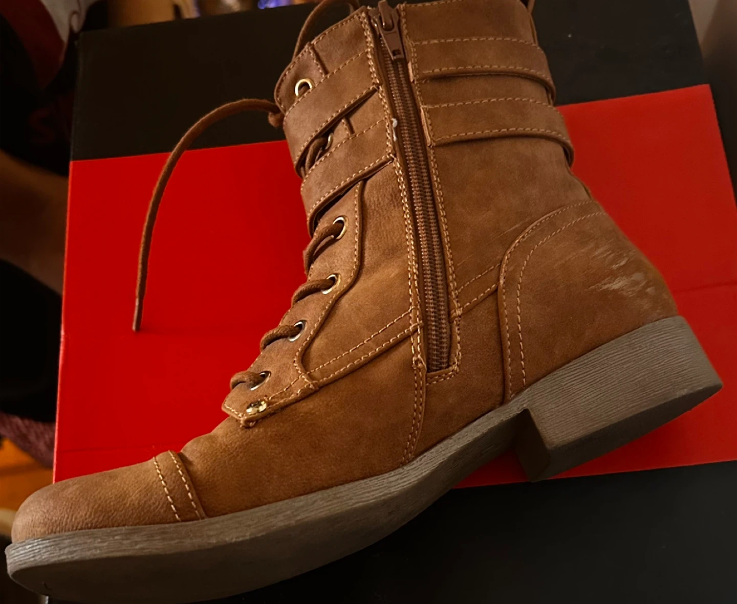 Brown Suede Lace-Up Buckle Boots - photo 2