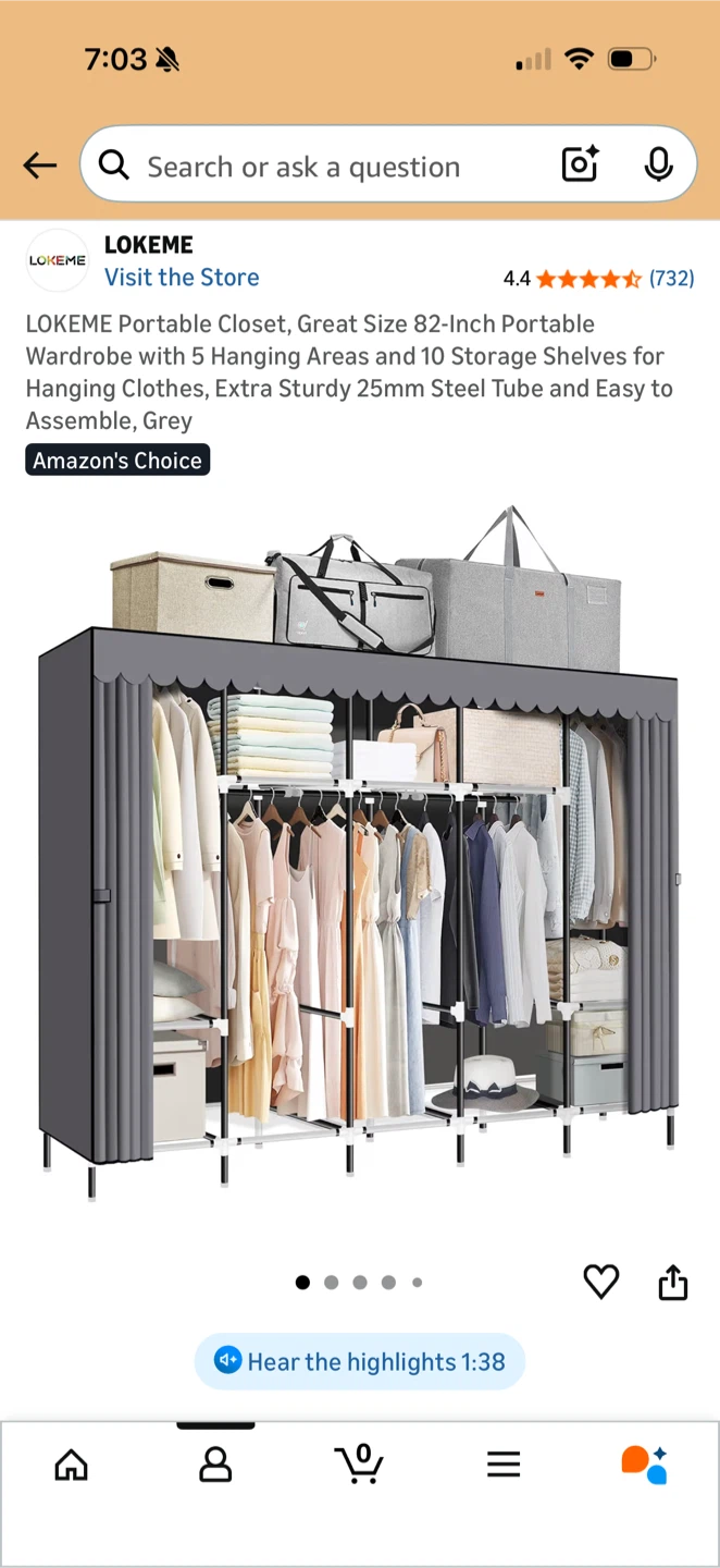 LOKEME Portable Wardrobe Closet Grey with Cover - photo 4