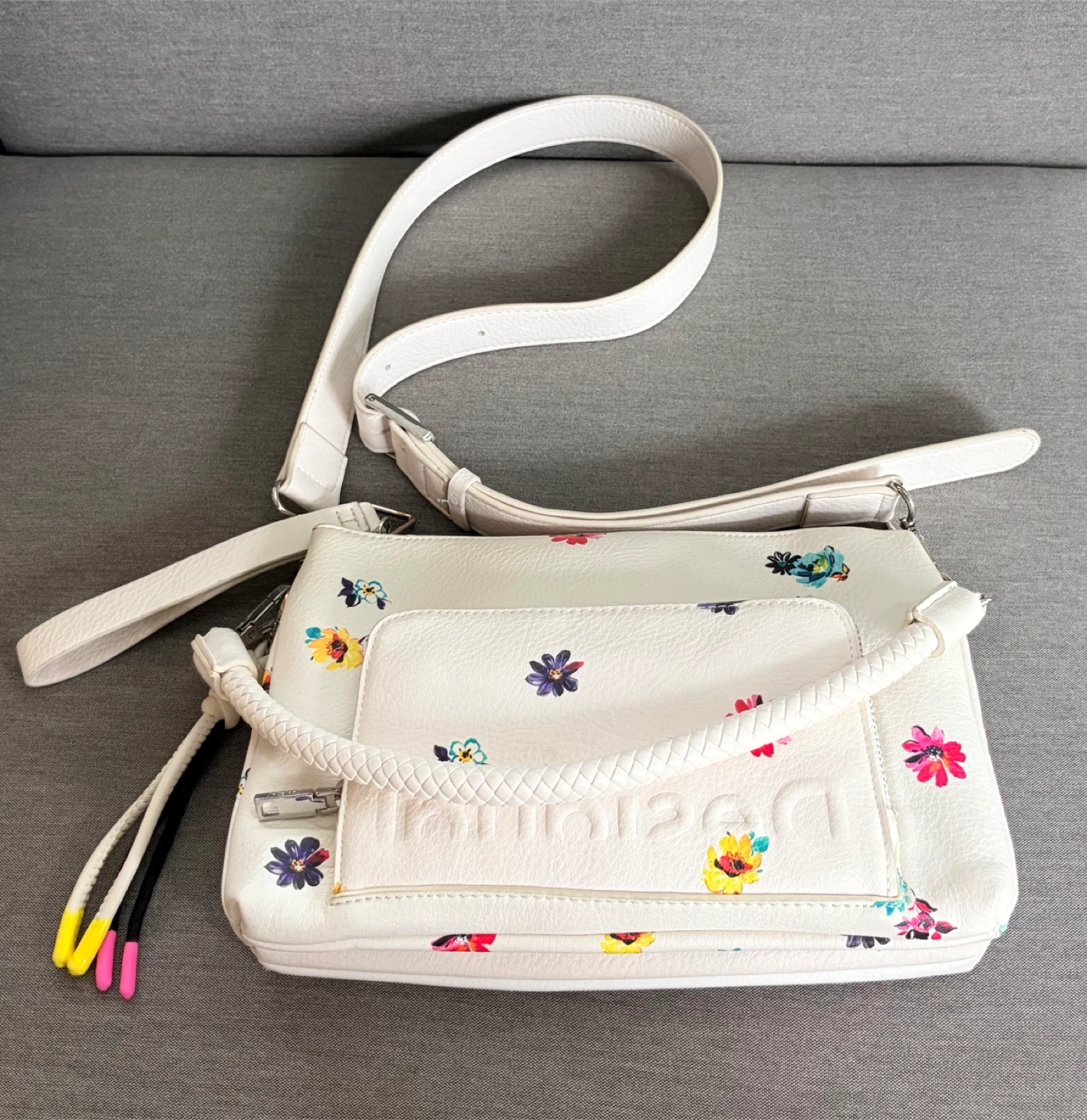 Original Desigual White Mini Floral Crossbody Bag