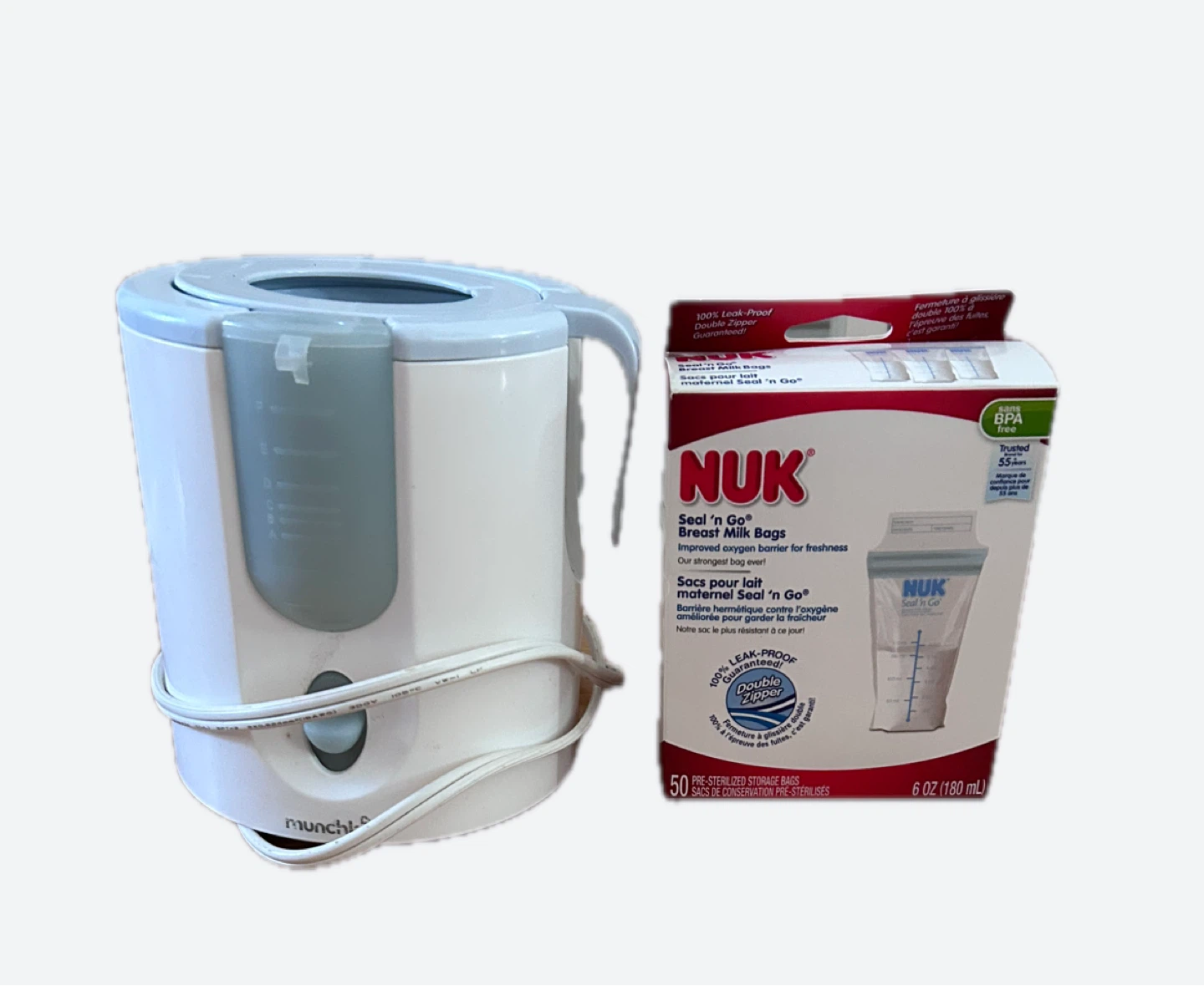 Munchkin Bottle Warmer & NUK Brest Milk Bags
