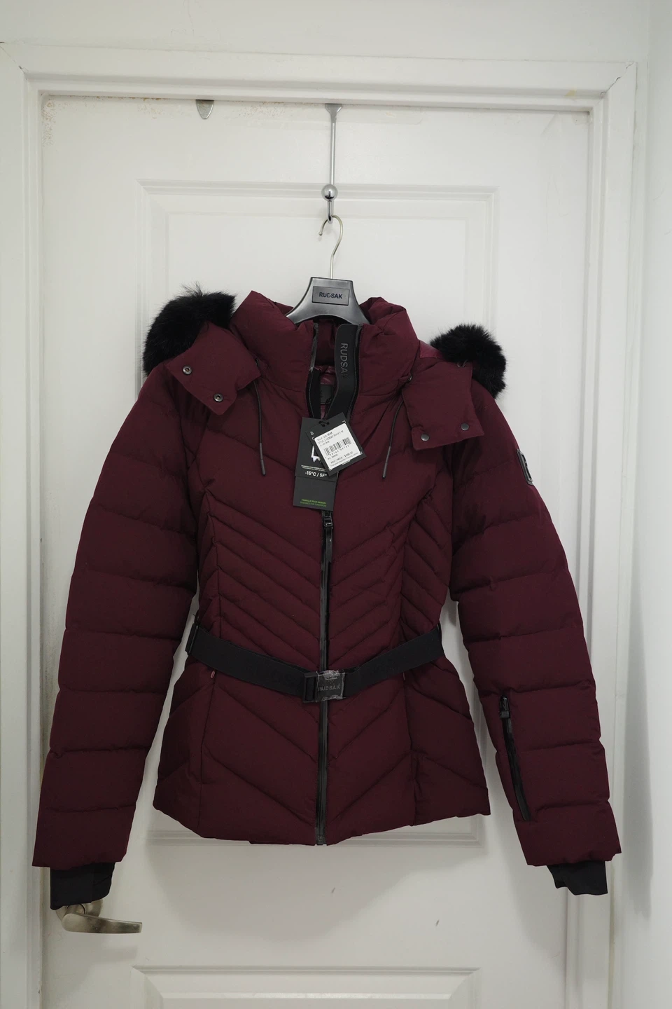 Rudsak Burgundy Down Puffer Jacket with Fur Trim