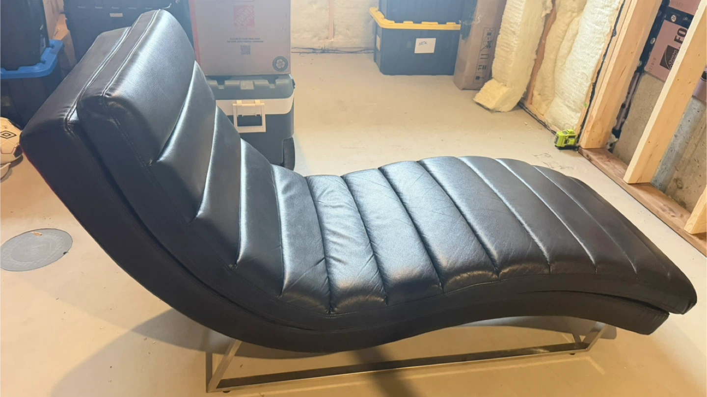 Black Leather Chaise Lounge Chair with Metal Base - photo 2