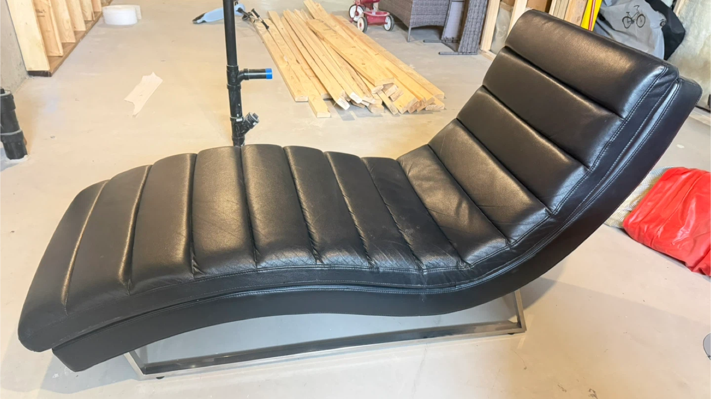 Black Leather Chaise Lounge Chair with Metal Base - photo 3