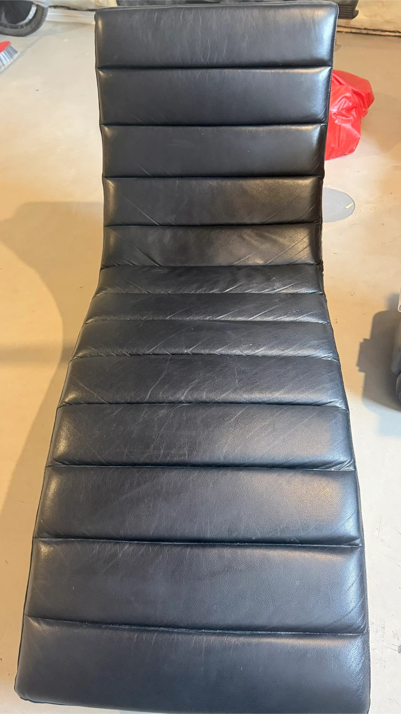 Black Leather Chaise Lounge Chair with Metal Base