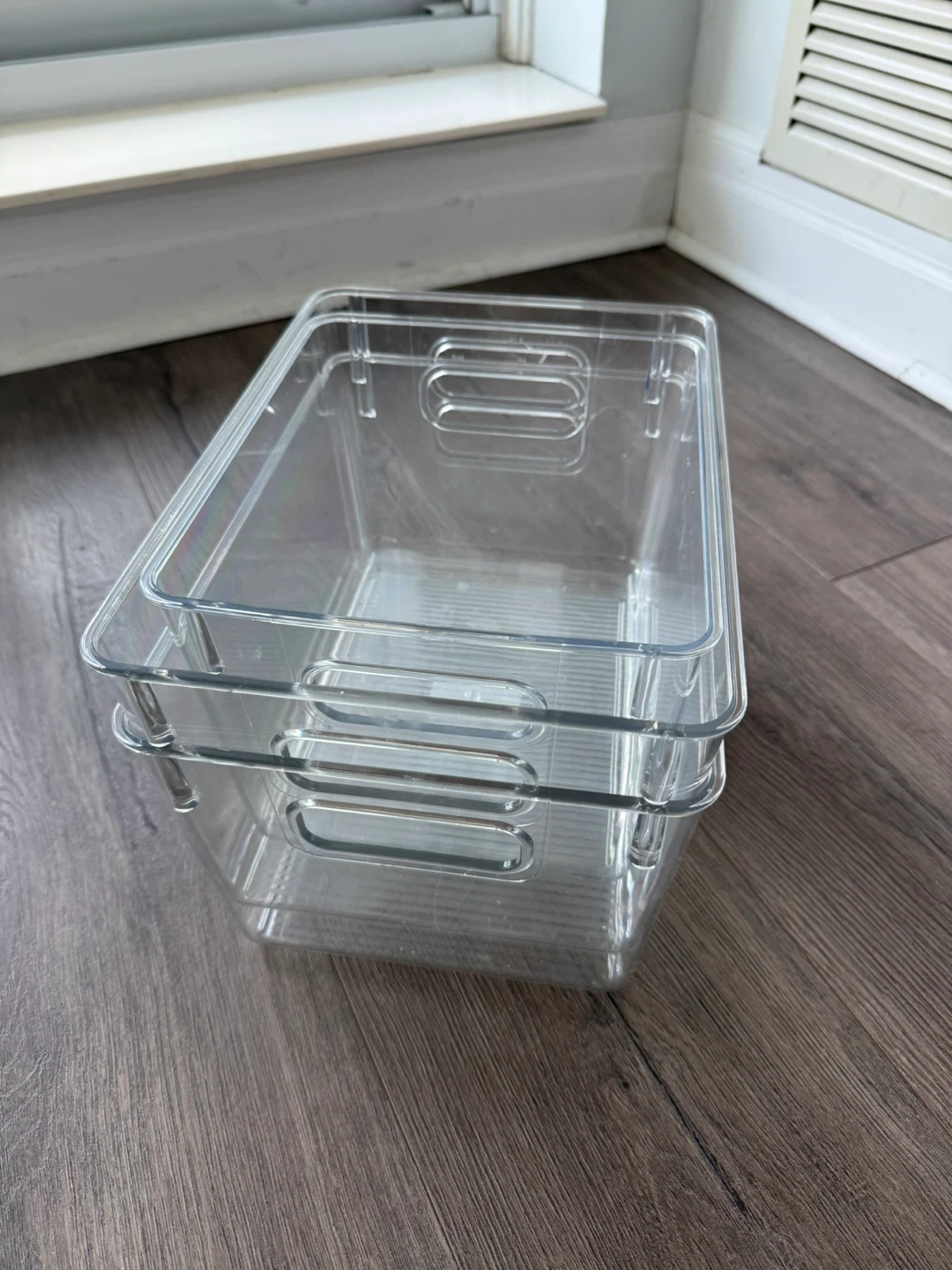 Set of 3 Clear Plastic Storage Bins with Handles - photo 2