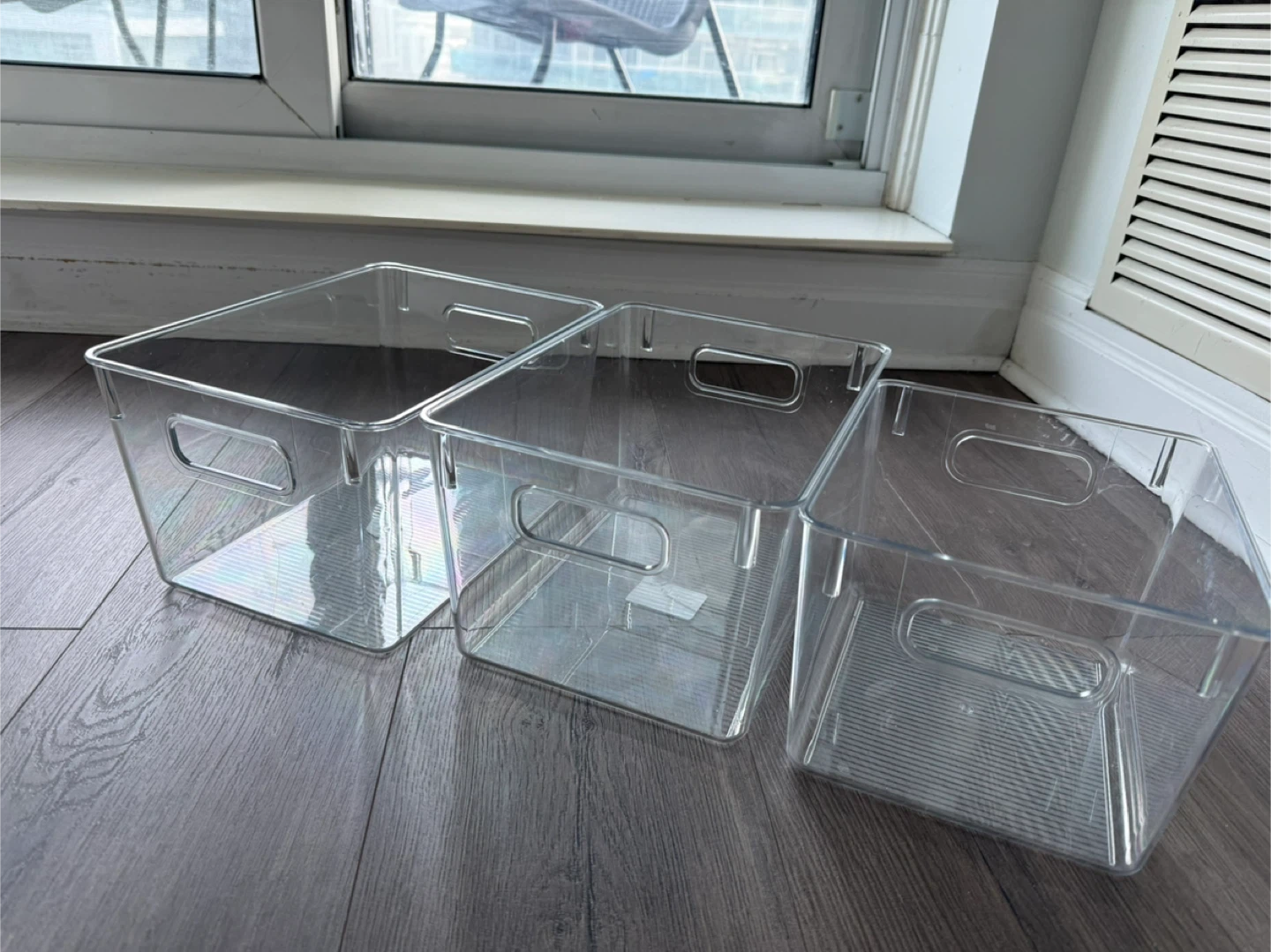 Set of 3 Clear Plastic Storage Bins with Handles