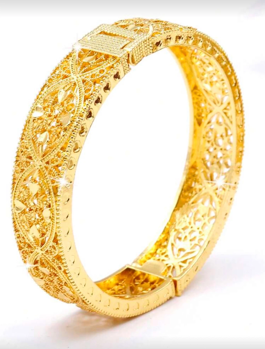 Gold plated Ornate Bangle Bracelets (Pair) - photo 3