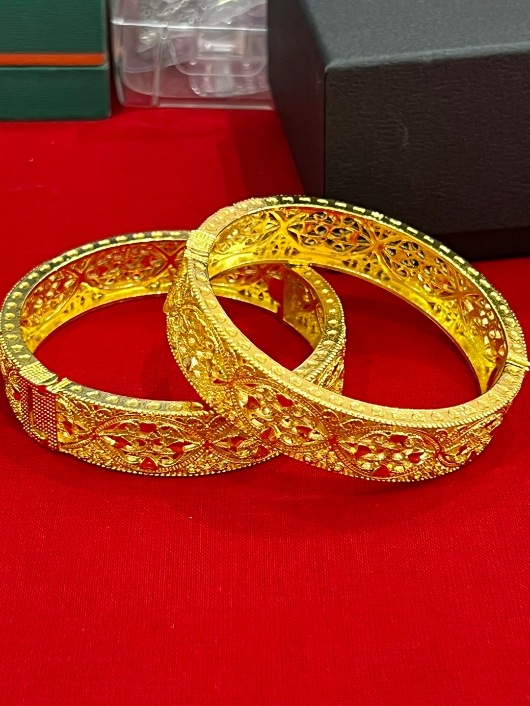 Gold plated Ornate Bangle Bracelets (Pair)