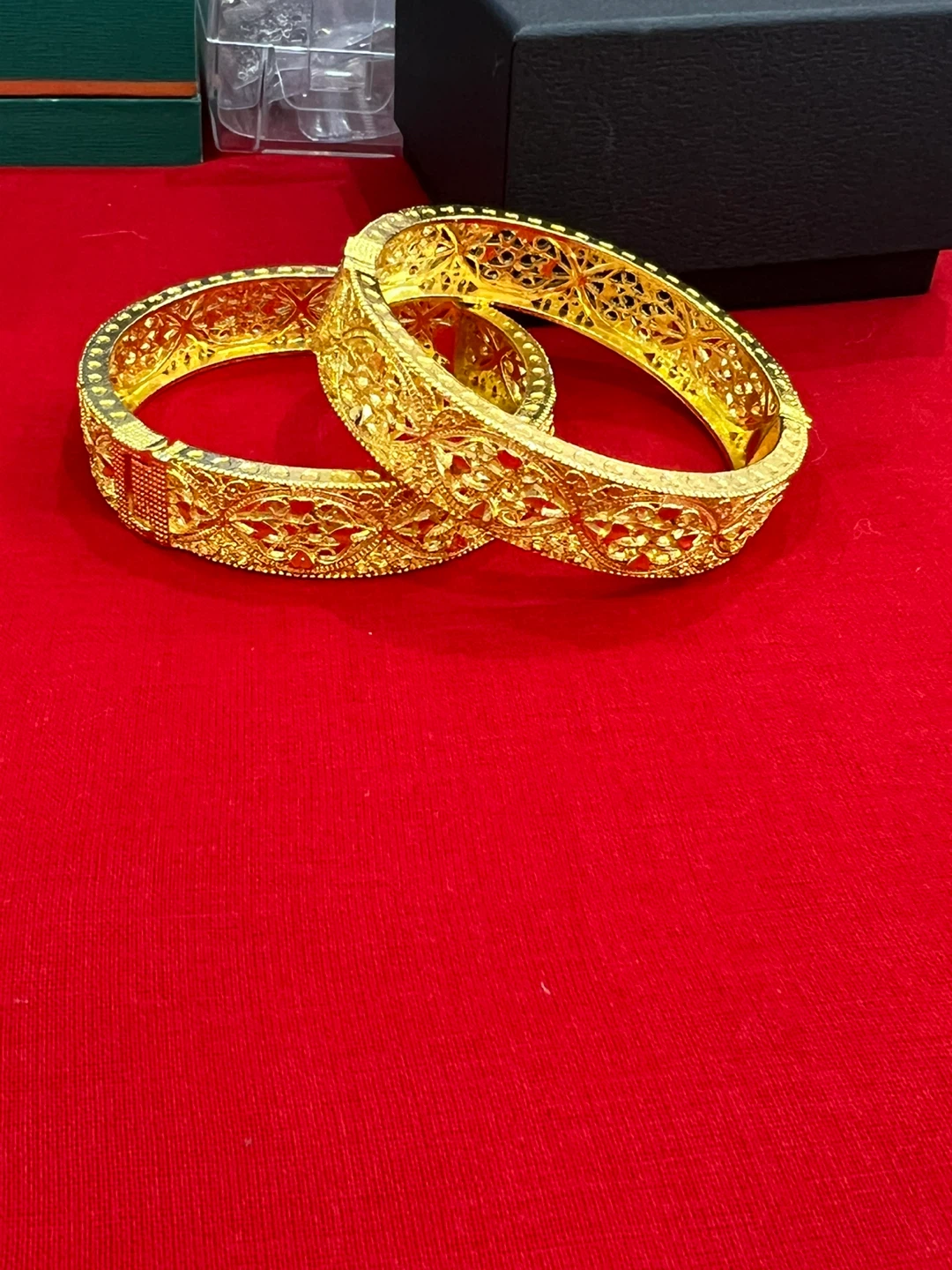 Gold plated Ornate Bangle Bracelets (Pair) - photo 2