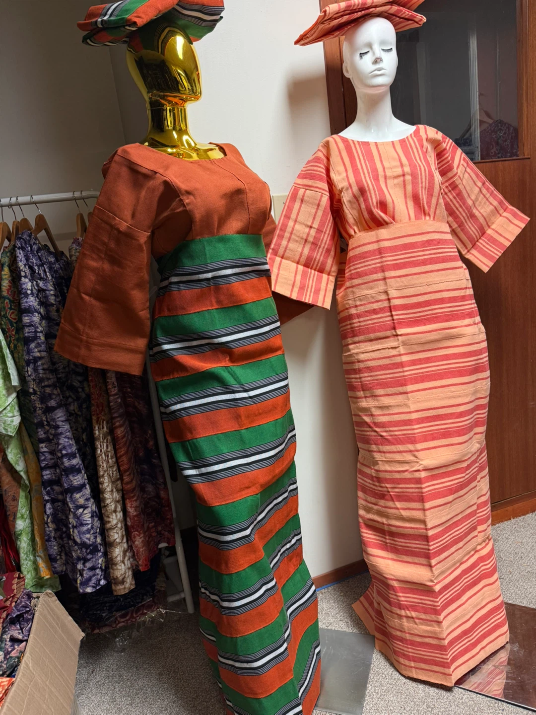 Traditional Striped Women's Dress with Headwrap