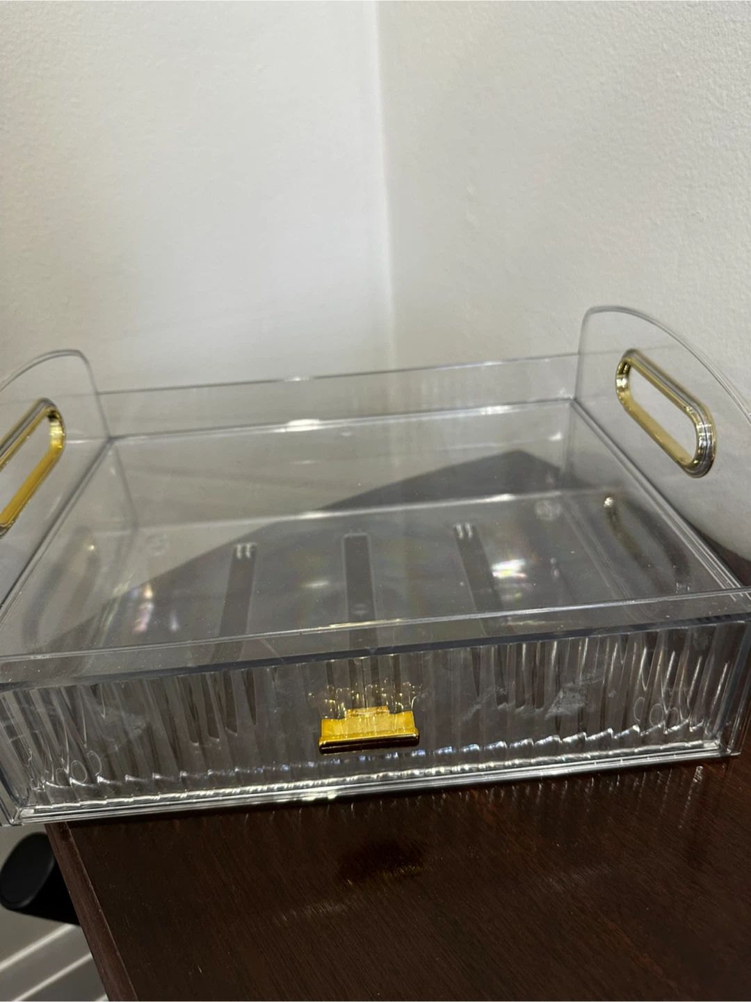 Makeup Organizer- Clear Acrylic Tray with Gold Handles
