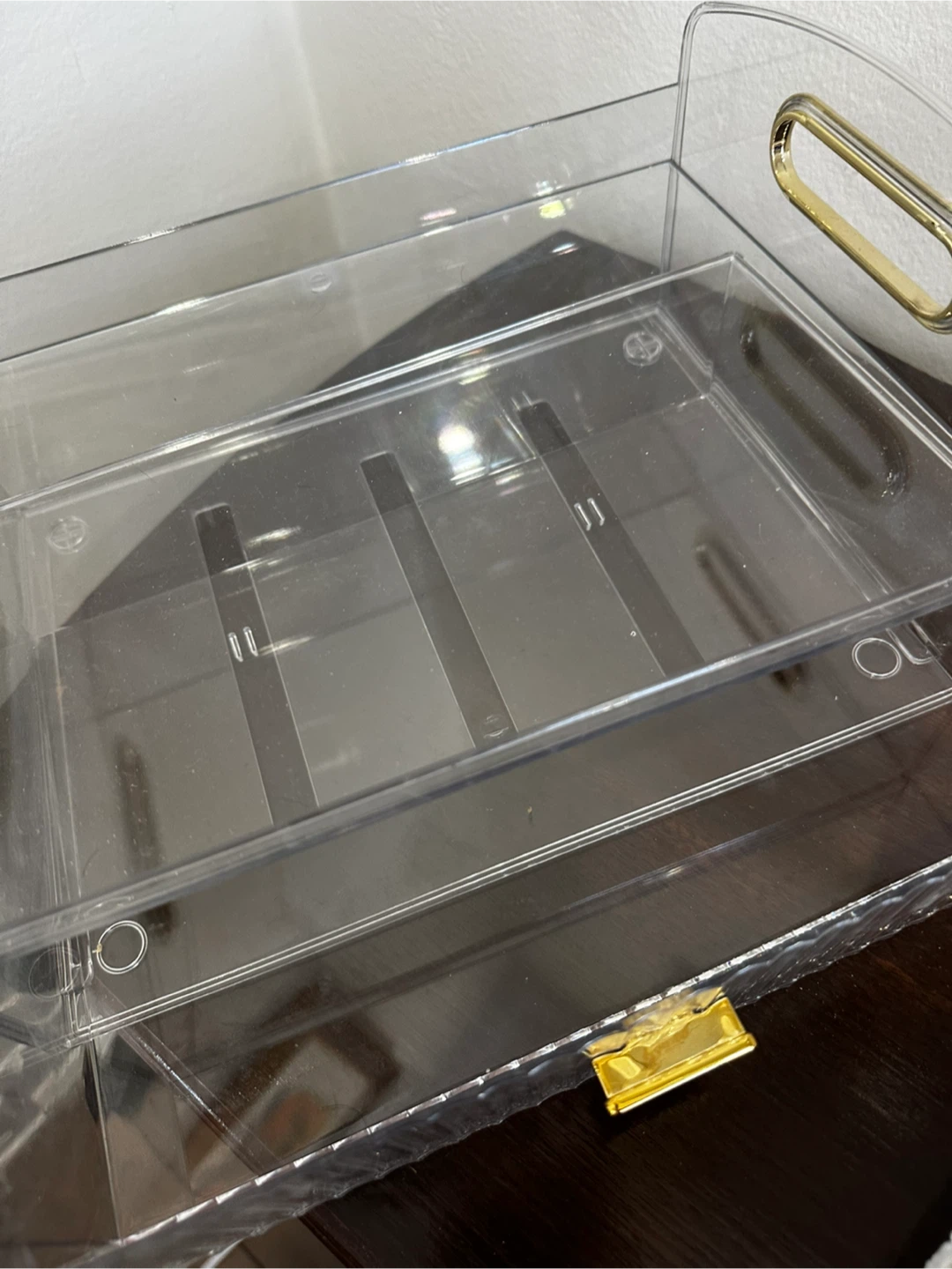 Makeup Organizer- Clear Acrylic Tray with Gold Handles - photo 2