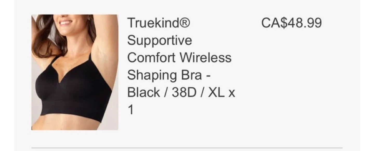 Truekind Supportive Comfort Wireless Shaping Bra - Black XL