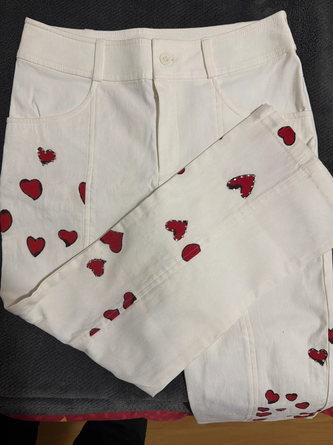 White Heart Print Flare Jeans - photo 2