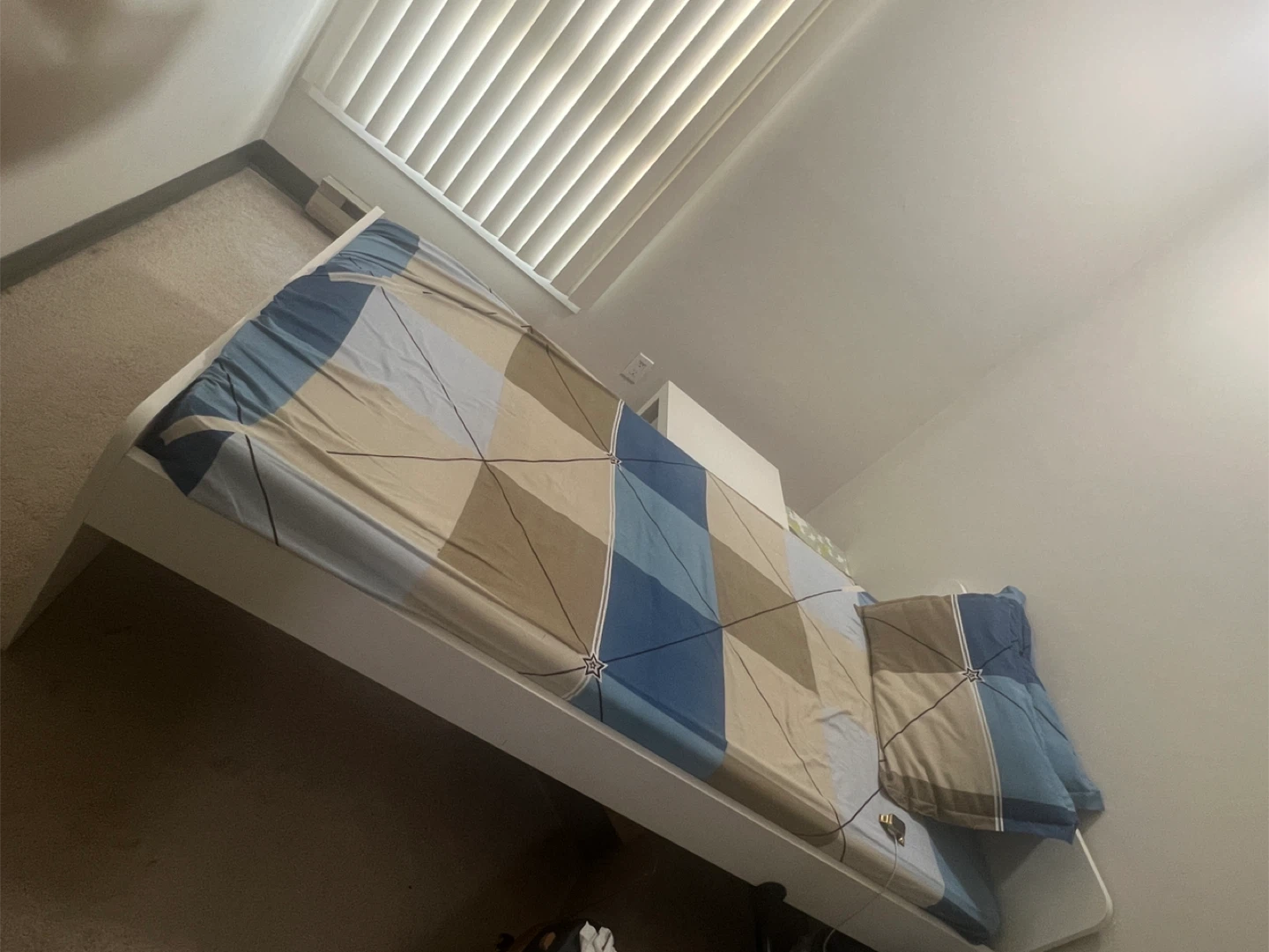 White Twin Bed Frame with Duvet and Pillows - photo 2