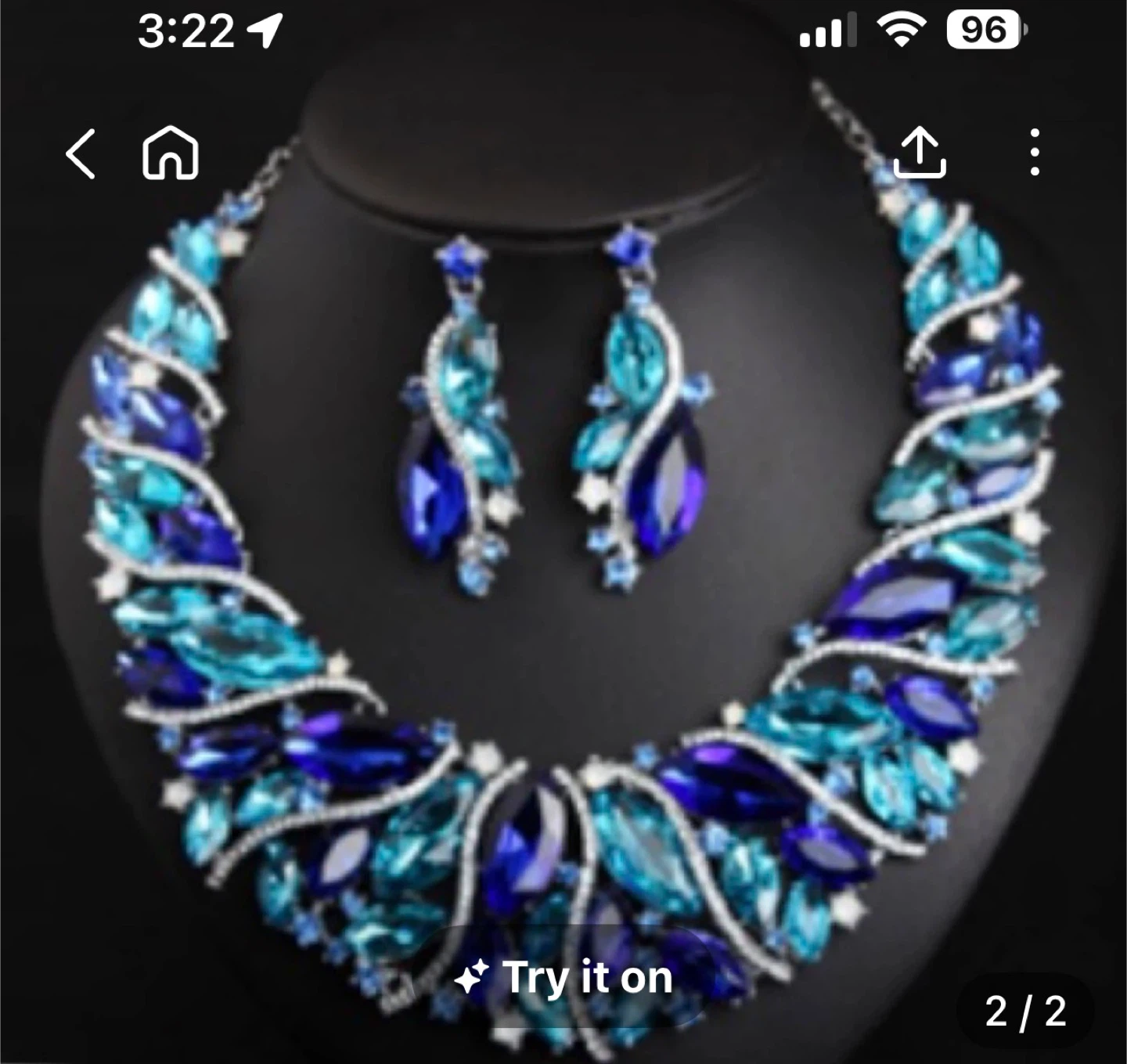 Sparkly Blue and Teal Rhinestone Necklace and Earring Set